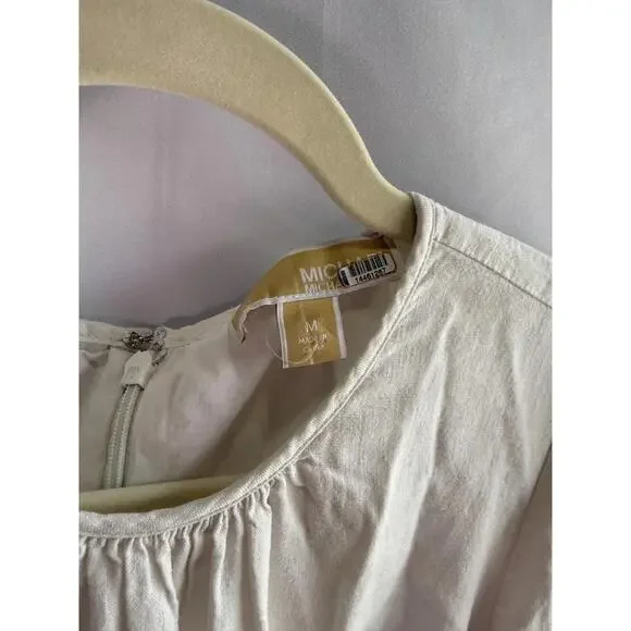 Michael Kors White Linen Tie Front Dress Size M with Zipper Chipping - Picture 8 of 11